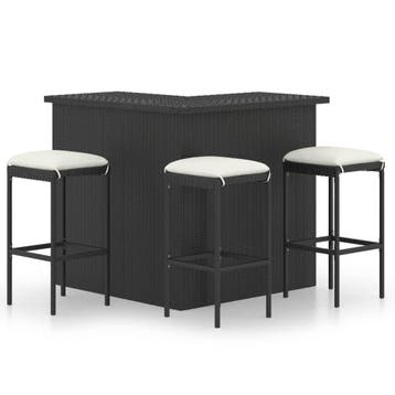 vidaXL 4-delige Tuinbarset met kussens poly rattan zwart, Verzenden, Nieuw, 3 zitplaatsen