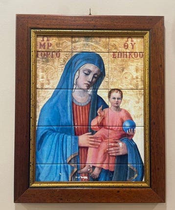 Icoon - Hout, Keramische tegels - Madonna del Cardellino -