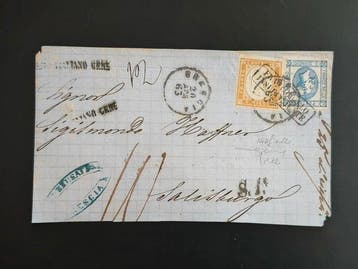 Italiaanse oude staten 1863 - Omslag van een brief van, Gestempeld