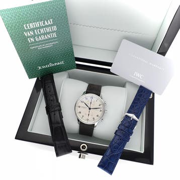 IWC Portuguese Chronograph IW371446; Automatisch Heren Ho..., Ophalen of Verzenden, Zo goed als nieuw, Leer, Overige merken