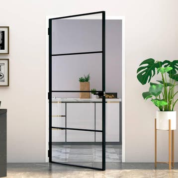 vidaXL Binnendeur 102x201,5 cm gehard glas en aluminium smal, Verzenden, Nieuw