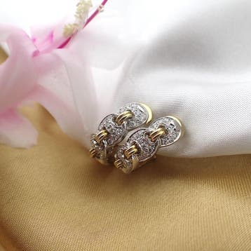 Bicolor oorbellen met diamant; 0,48 ct., Sieraden, Tassen en Uiterlijk, Oorbellen, Gebruikt, Overige kleuren, Ophalen of Verzenden