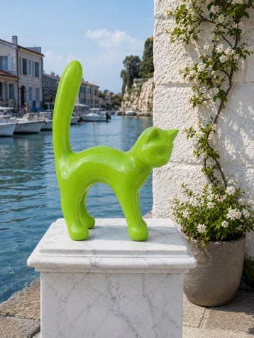 Beeld, Garden statue - Cat - Color green - 42 cm - polyresin, Antiek en Kunst, Kunst | Designobjecten