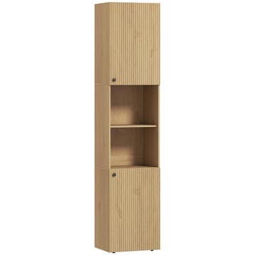 TRUUSK Hoge Badkamerkast - 6 Niveaus - 2 Kasten - 2 Open Rek, Verzenden, Nieuw