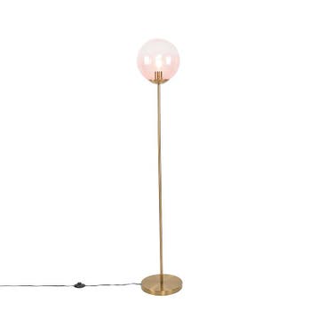 Art deco vloerlamp messing met roze glas - Pallon, Verzenden, Nieuw, Glas, Art Deco