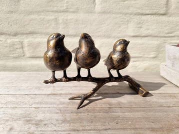 Beeldje - 3 birds on a twig - Brons