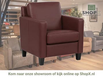 Leren fauteuil Smart - Toledo Bordeaux (donkerrood) - Poten, Nieuw, Ophalen of Verzenden, Bohemian, Eigentijds, Modern, Retro