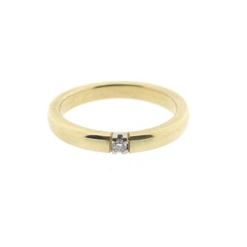 Gouden (trouw)ring met diamant; 0,035 ct., Sieraden, Tassen en Uiterlijk, Ringen, Gebruikt, Ophalen of Verzenden, Kleiner dan 17