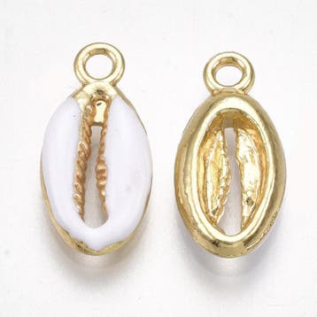 2 x Kauri Schelp hangers light gold 17 x 8,5 x 3,5mm oogj..., Ophalen of Verzenden, Nieuw, Bedel