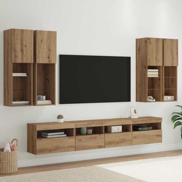 vidaXL TV Wandkast Set met LED Lichten 7 st artisanaal, Minder dan 50 cm, Verzenden, Nieuw, Minder dan 100 cm