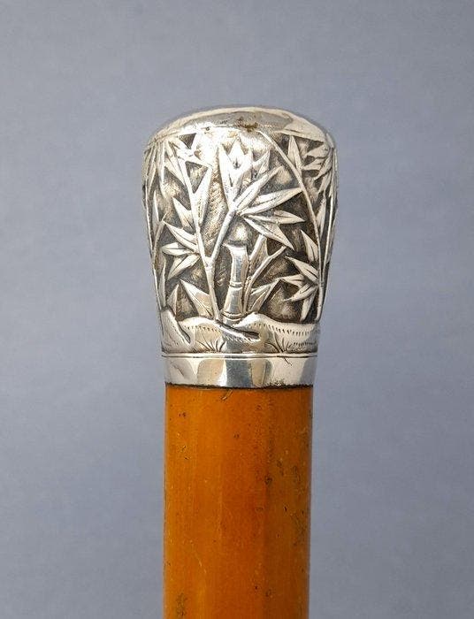 Wandelstok - Malakka, Zilver - Edwardiaanse stijl met, Antiek en Kunst, Antiek | Overige Antiek