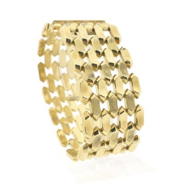 Gouden brede Bismarck schakelarmband, Ophalen of Verzenden, Gebruikt, Goud, Goud