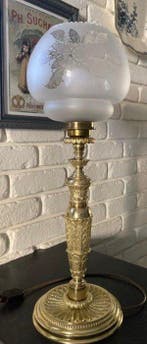 Lamp - Glas, Brons - Grote bronzen lamp, Antiek en Kunst