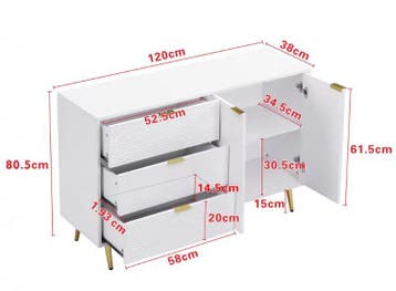 Dressoir met 3 Lades en 2 Deuren – Modern Sideboard Goud, Verzenden, Nieuw