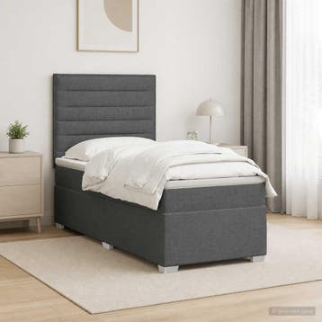 vidaXL Boxspring Bed met Matras en LED Donkergrijs 90 x 190, Verzenden, Nieuw, Eenpersoons, Stof