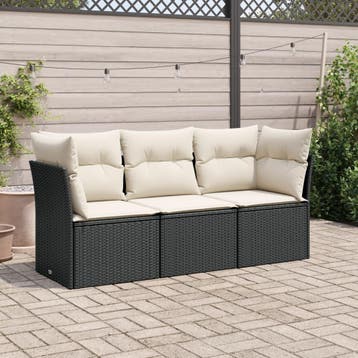 vidaXL 3-delige Loungeset met kussens poly rattan zwart, Tuin en Terras, Verzenden, Nieuw, Loungeset
