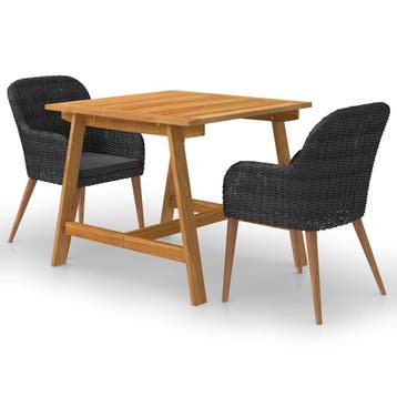 vidaXL 3-delige Tuinset zwart, Verzenden, Nieuw, 2 zitplaatsen, Tuinset