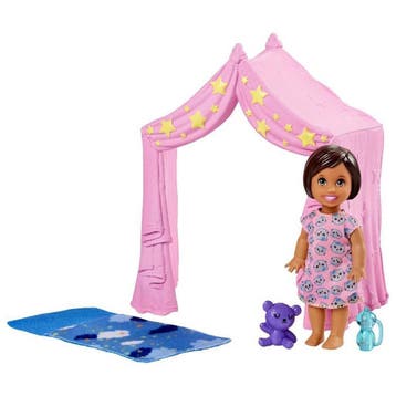 Barbie Speelset Slaaptijd Skipper Meisjes Roze/blauw 5-delig, Ophalen of Verzenden, Zo goed als nieuw