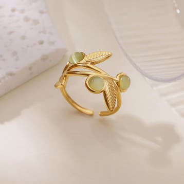 Verstelbare Blad Ring met Opaal Look - Minimalistisch Roestv, Verzenden, Nieuw