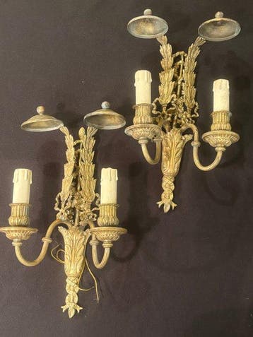 Wandkandelaar (2) - Verguld brons - neoclassistische stijl, Antiek en Kunst