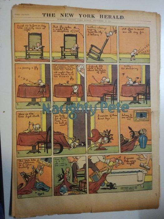 Naughty Pete - 16 Krantenpaginas en strips - 1913, Boeken, Strips | Comics