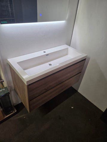 Badmeubel 100 x 46 cm Licht/Grijs Eiken met Composiet, Ophalen of Verzenden, Nieuw, Rvs, Bad