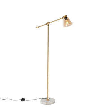 Art Deco vloerlamp brons met marmer en amber glas - Nina, Verzenden, Nieuw, Glas, Art Deco