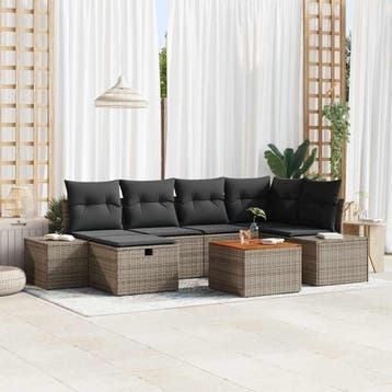 vidaXL Tuinbankenset 7 st Grijs Poly riet, Tuin en Terras, Verzenden, Nieuw, Rotan, 7 zitplaatsen