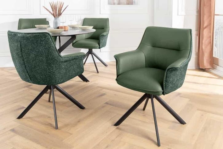Draaistoel LE GRAND Groen Echt Leer Getextureerde Stof Zwart, Huis en Inrichting, Stoelen, Ophalen of Verzenden