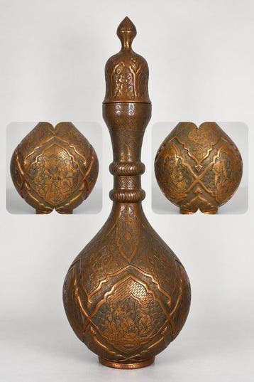 Karaf - Grote koperen Sarahi (decanteerfles) met vier