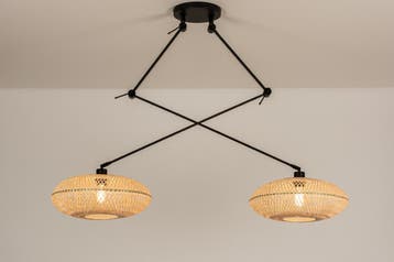 Rietveld Hanglampen - Bruin, Naturel - Metaal, Rotan, Verzenden, Nieuw