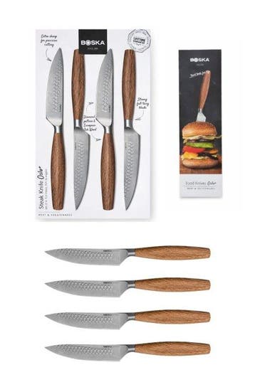 4x Luxury Steak Knives - European Oak Wood - Boska -