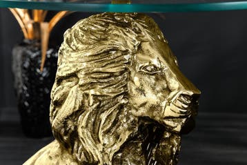 Ronde bijzettafel WILDLIFE LION 60cm Goud Antiek Metaal Glas, Ophalen of Verzenden, Nieuw