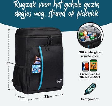 2dekans | Koelrugzak Groot 30 Liter - Koeltas Rugzak – XXL, Ophalen of Verzenden, Zo goed als nieuw
