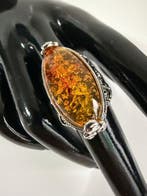 Prachtige amber-zilveren ring - Ring