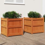 vidaXL Plantenbakken 2 st cm massief grenenhout wasbruin, Verzenden, Minder dan 60 cm, Nieuw, Hout