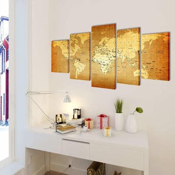 vidaXL Canvas muurdruk print set wereldkaart 100 x 50 cm, Huis en Inrichting, Verzenden, Nieuw