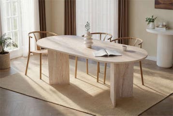 Asir 746NRD1111 Eettafel Travertijn 200x90 AFHALEN VOOR 125, Huis en Inrichting, Tafels | Eettafels, Ophalen, Overige materialen
