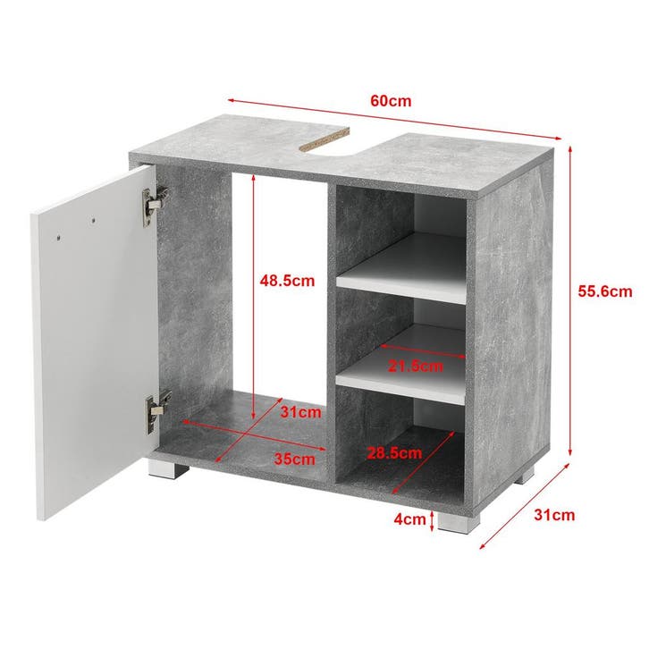 Wastafelonderkast badkamermeubel 55,6x60x31 cm beton wit, Huis en Inrichting, Badkamer | Badkamermeubels, Verzenden