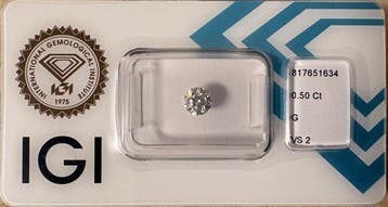 1 pcs Diamant (Natuurlijk) - 0.50 ct - Rond - G - VS2 -, Nieuw