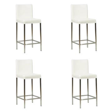 Set van 4 Leren barkrukken Break laag - Toledo Purewhite, Huis en Inrichting, Barkrukken, Ophalen of Verzenden, Nieuw, Leer