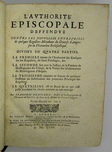 François Bonichon - L’Authorité episcopale - 1658