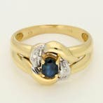 Ring - 18 karaat Geel goud, Witgoud Saffier, Sieraden, Tassen en Uiterlijk, Ringen, Nieuw