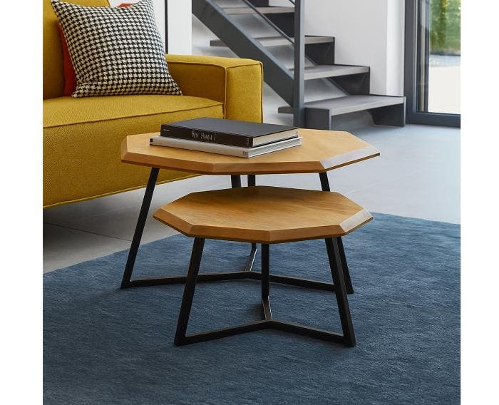Salontafel Octagon Set van 2 Mangohout - achthoekig -, Huis en Inrichting, Tafels | Salontafels, Nieuw, Ophalen of Verzenden