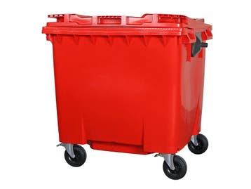 Vuilcontainer 1100 liter 4-wiel vlakdeksel rood, Ophalen of Verzenden