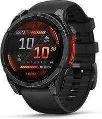 Garmin Fenix 8 47 mm leigrijs titanium met zwarten polsband, Verzenden, Zo goed als nieuw