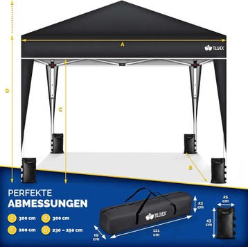 Partytent - Opvouwbaar - 3x3 m - Paviljoen - Easy up - Zwart, Verzenden, Zo goed als nieuw