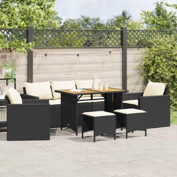 vidaXL 6-delige Loungeset met kussens poly rattan zwart, Verzenden, Nieuw, Loungeset