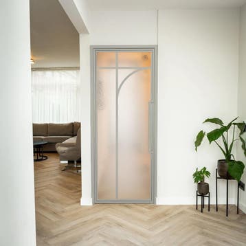 Stalen Binnendeur Kiezelgrijs 5 Vlaks rond Kathedraalglas, Minder dan 80 cm, Binnendeur, Nieuw, Metaal