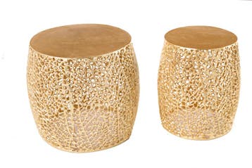 Set van 2 filigrane design salontafels ABSTRACT LEAF goud, Huis en Inrichting, Tafels | Salontafels, Ophalen of Verzenden, Nieuw